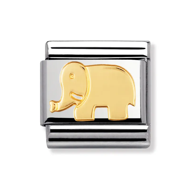 Nomination Elefant Links i stål med 18K gull