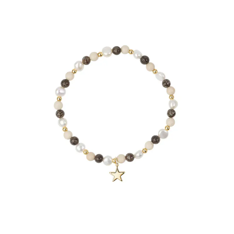 DARK Stone Bead armbånd natur mix 4 mm