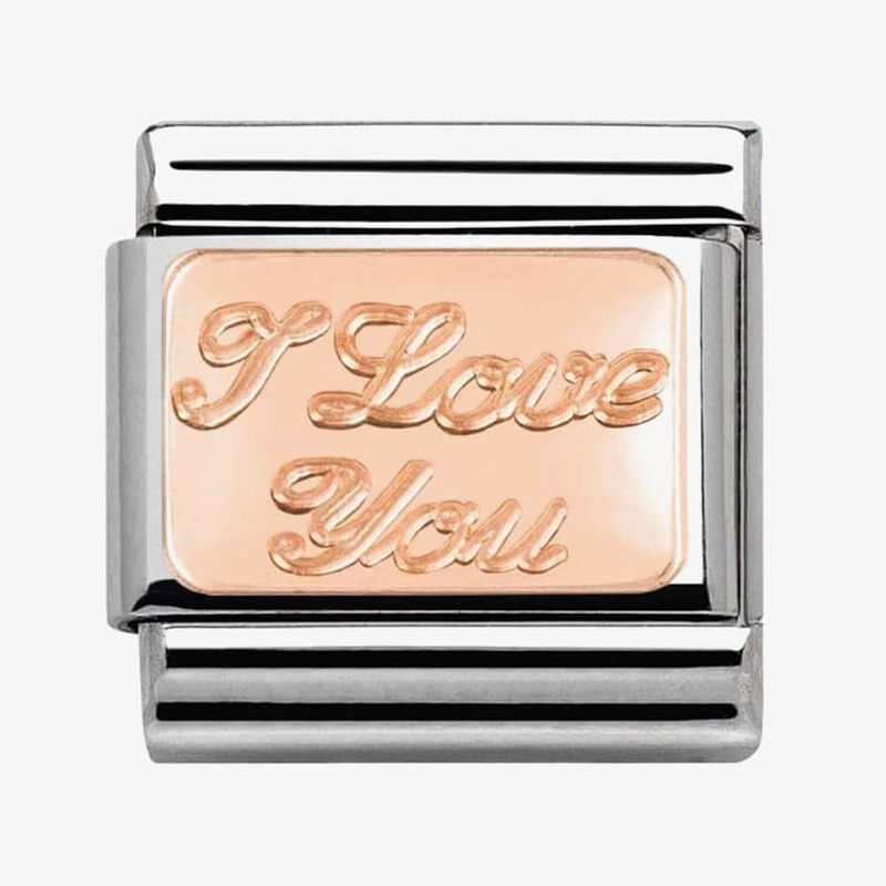 Nomination I Love You Links i stål med 9K Rosègull