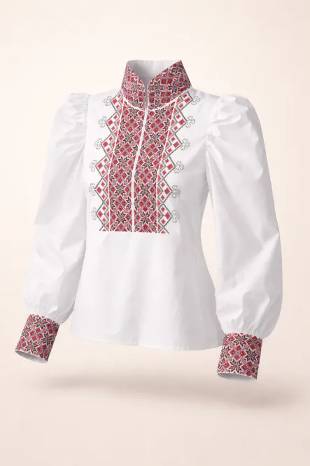 Hovedbilde NORDlysblusen i hvit med rødt ...