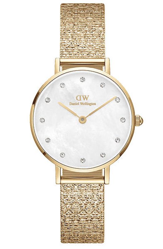 DW Petite Lumine 28 mm gull med hvit urskive