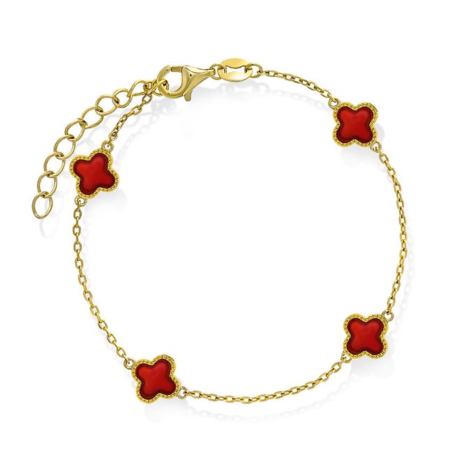 Hovedbilde Armbånd Dyp Rød med 4 kløver 